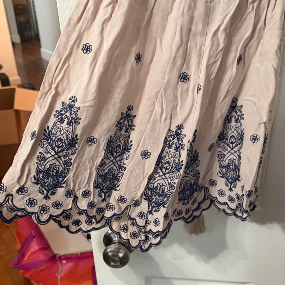 Love Tree Beige Romper with Navy Embroidery - Picture 3 of 4